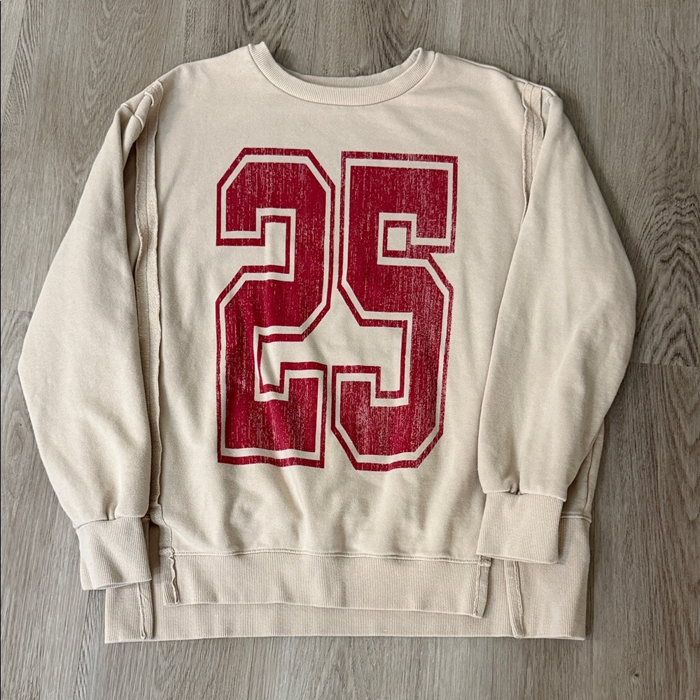 Cream Sweater with Red Graphic